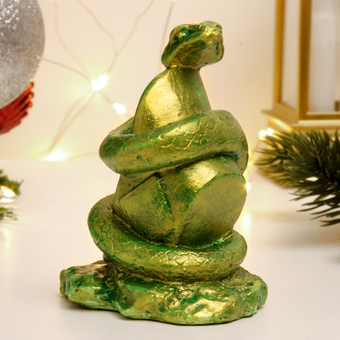 Новый год. Символ 2025. Фигура Новый год. Символ 2025. Фигура "Змея на камне" зеленый с позолотой, 9х7х5см