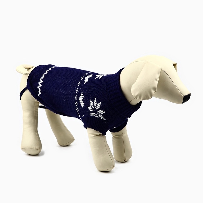 Одежда для собак. Свитер вязаный с орнаментом &laquo;Новогодний&raquo;, синий, размер S