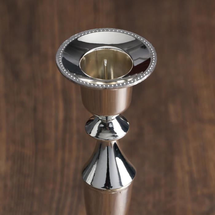 Подсвечник металл Подсвечник металл "Плавность" серебро набор 2 шт 24х10х10 см