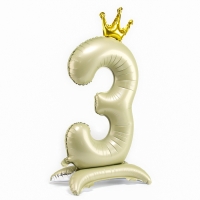 Шар фольгированный 42" &laquo;Цифра 3 с короной&raquo; на подставке, цвет взбитые сливки