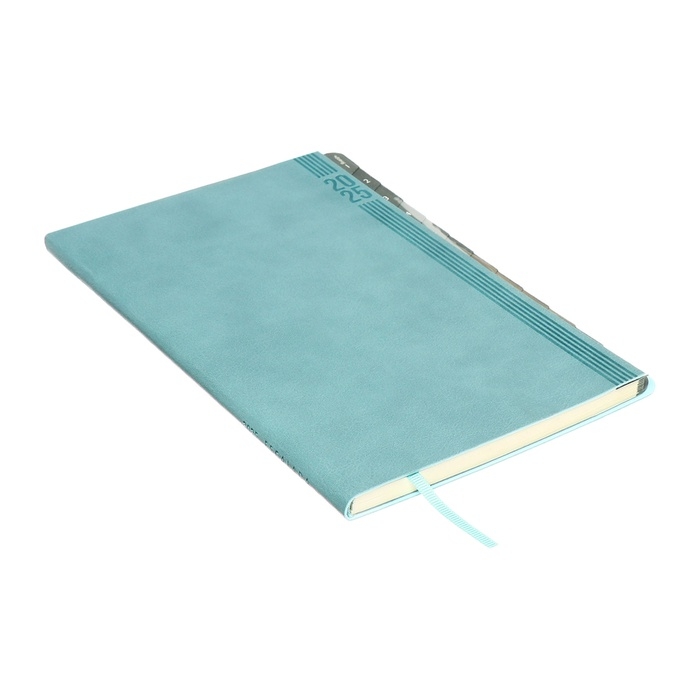 Еженедельник датир 2025г мягк обл иск кож А5 80л ESCALADA, бл тис, кр бл 70 г/м&sup2;, синий