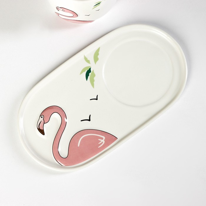 Чайная пара керамическая &laquo;Тропики&raquo;, 300 мл, подставка 21&times;11,5, ложка