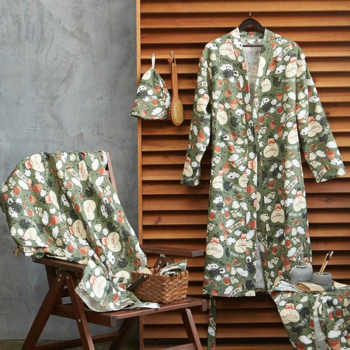 Халат мужской Этель "Генеральская банька" рукав 3/4, размер 58-60, вафля 200г/м2, 100% хлопок