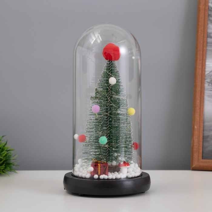 Светильник колба &laquo;Елка с шарами&raquo; 1,5Вт, LED, 3xAAA, черный USB 11х11х21см