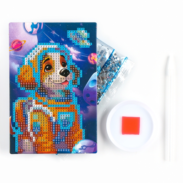 Алмазная мозаика для детей со светящимися стразами &laquo;Щенок в космосе&raquo;, 10 х 15 см, набор для творчества