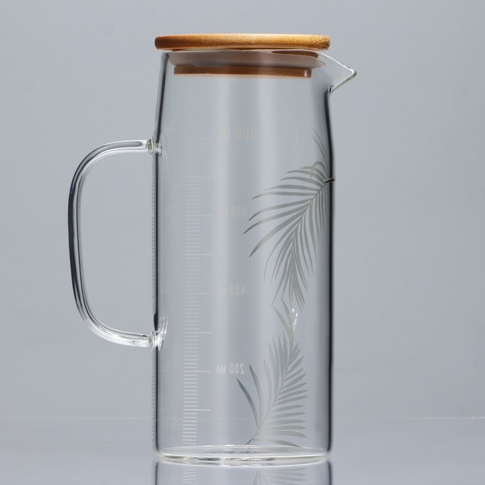 Кувшин стеклянный с бамбуковой крышкой &laquo;Тропики&raquo;, 1000 мл, с крышкой