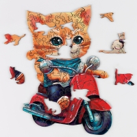Пазлы деревянные фигурные детские &laquo;Кот на мопеде&raquo;, 96 элементов