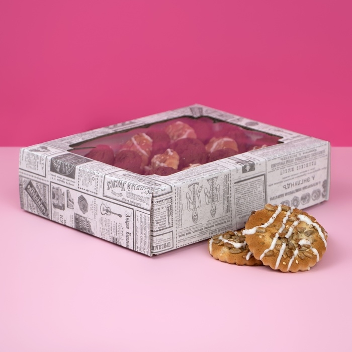 Коробка самосборная, крышка-дно, с окном, &laquo;Газета&raquo; 18 х 15 х 5 см