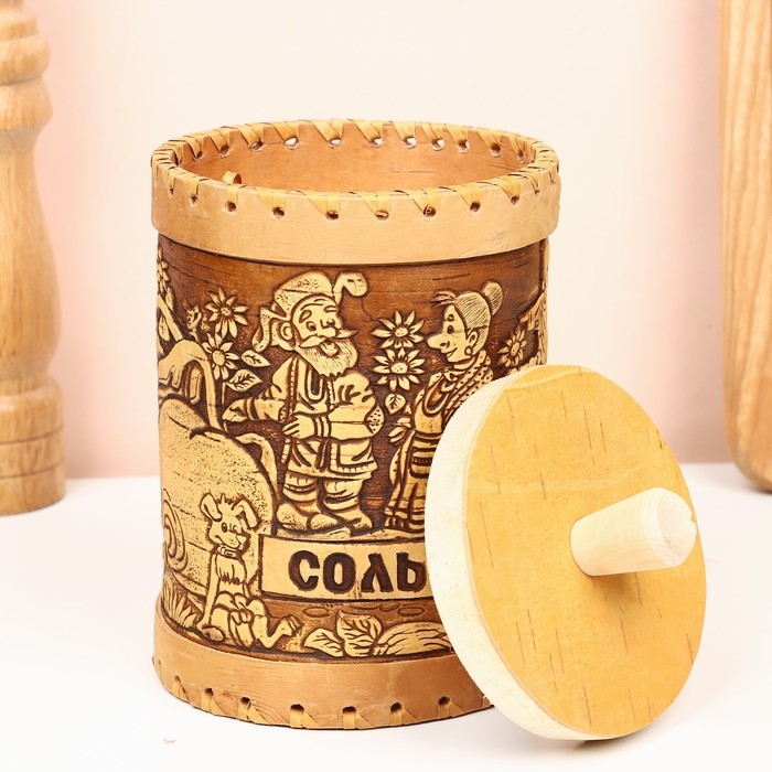 Туес &laquo;Деревня ", соль, 10 х 10 х 14 см