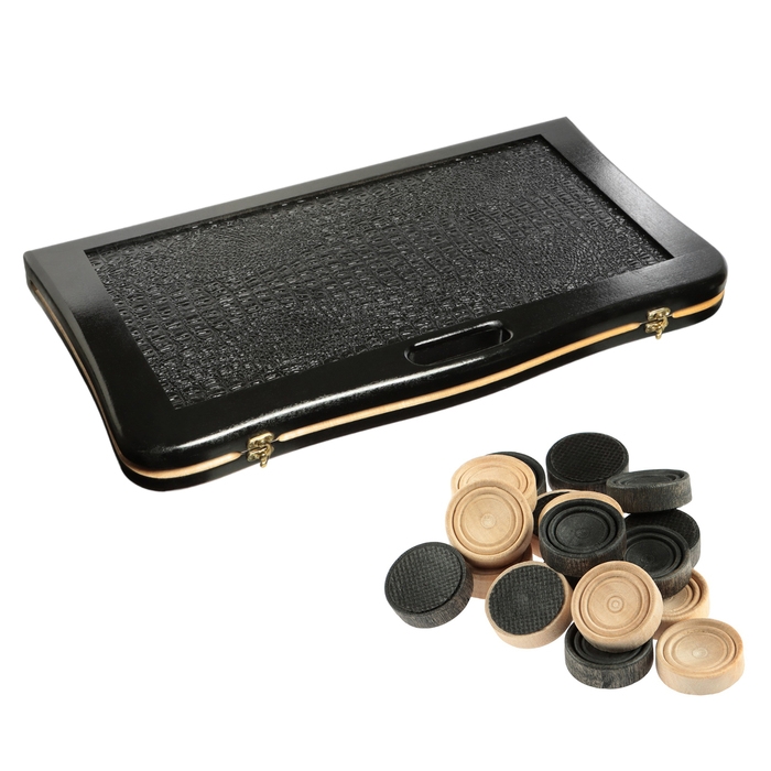 Нарды деревянные большие, настольная игра, 65 х 65 см, кожа, с ручкой, черные, крокодил Нарды деревянные большие, настольная игра, 65 х 65 см, кожа, с ручкой, черные, крокодил