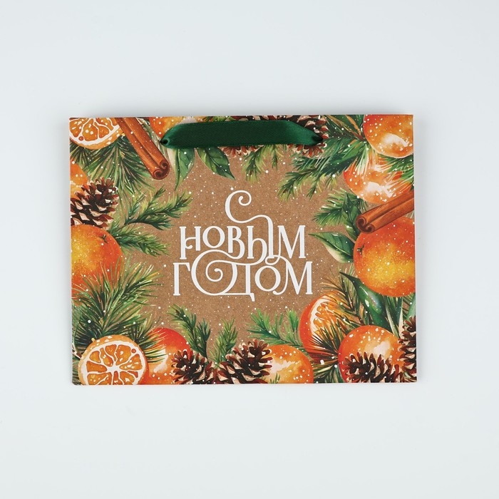 Пакет подарочный новогодний крафтовый вертикальный «С Новым годом», мандарины, MS 18 х 23 х 10 см , Новый год Пакет подарочный новогодний крафтовый вертикальный «С Новым годом», мандарины, MS 18 х 23 х 10 см , Новый год