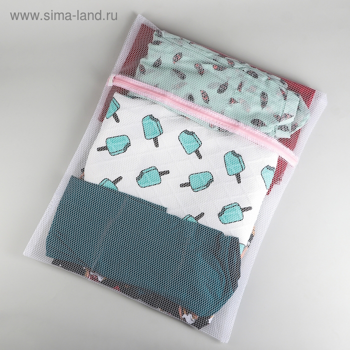 Мешок для стирки белья Доляна, 50&times;60 см, крупная сетка, цвет белый