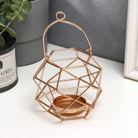 Подсвечник металл на 1 свечу "Геометрия" золото с ручкой 8,5х10х9 см