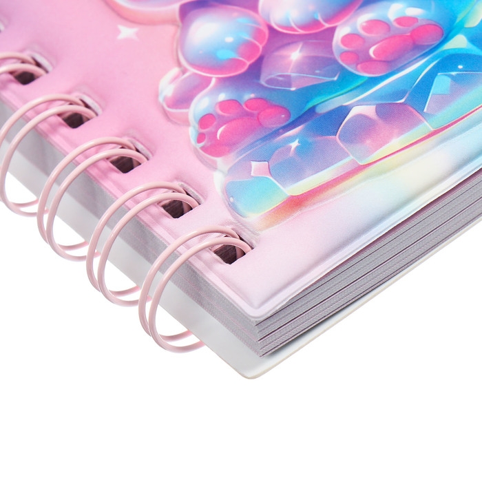 Записная книжка подарочная на гребне 80л,линия, цветной блок,обложка ПВХ 3D Мишка(10х10,5см)   10539