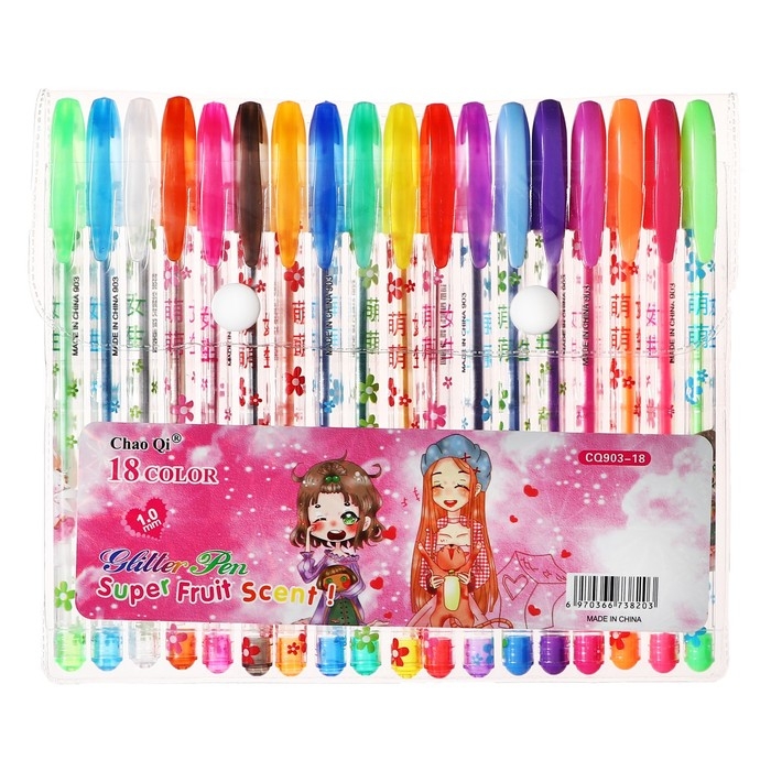 Набор гелевых ручек, 18 цветов, металлик, корпус с рисунком, в блистере на кнопке Набор гелевых ручек, 18 цветов, металлик, корпус с рисунком, в блистере на кнопке