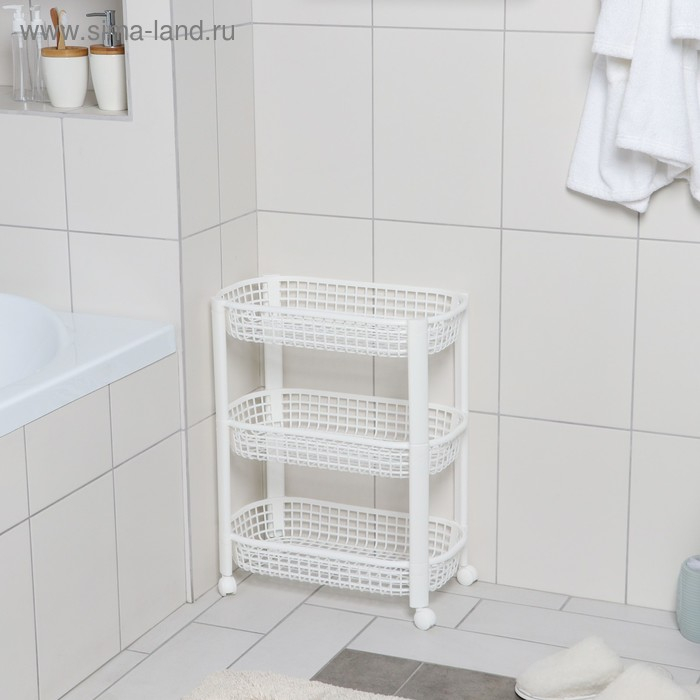 Этажерка напольная 3-х секционная, на колёсиках, цвет белый