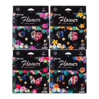 Карандаши 24 цвета в картонной коробке, шестигранные, деревянные,Цветы на чёрном МИКС Карандаши 24 цвета в картонной коробке, шестигранные, деревянные,Цветы на чёрном МИКС