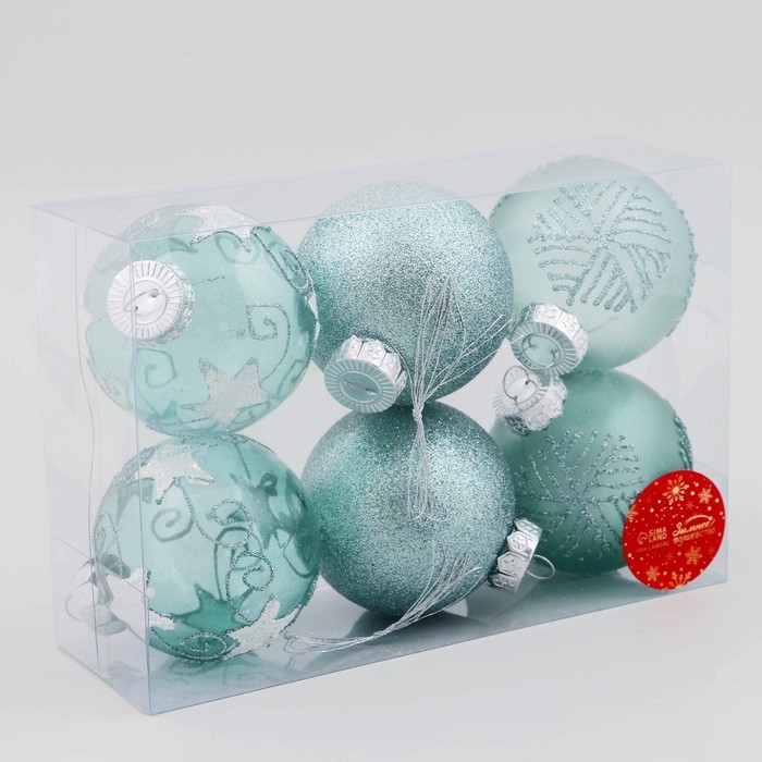 Набор шаров пластик d-8 см, 6 шт "Ночка" геометрия узор, зелёный