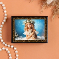 Шкатулка &laquo;Девочка с котенком&raquo;, черная, 8&times;10,5 см, лаковая миниатюра