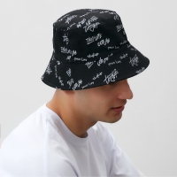 Панама двусторонняя MINAKU с надписями, цвет чёрный, размер 58 Панама двусторонняя MINAKU с надписями, цвет чёрный, размер 58