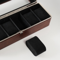 Шкатулка кожзам под часы 6 отделений "Коричневая"9,5х30,5х8 см