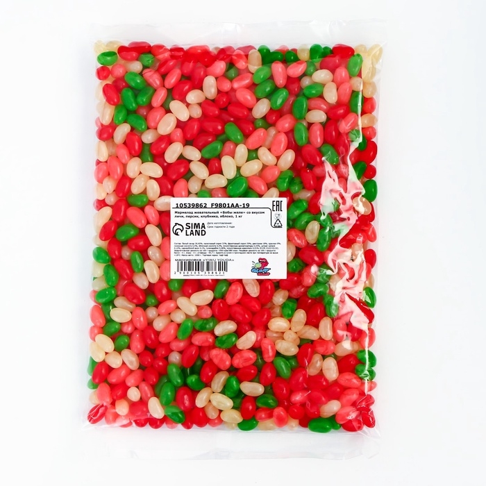 Мармелад жевательный "Бобы желе" со вкусом личи, персик, клубника, яблоко, 1 кг