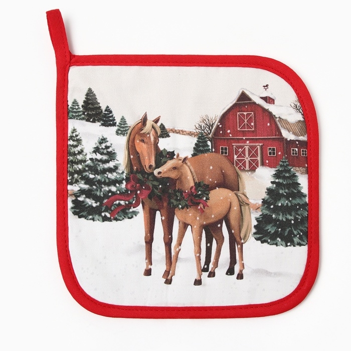 Новый год. Прихватка Этель Нorse family саржа, 19х19см,100% хл,ватин 250г/м2 Новый год. Прихватка Этель Нorse family саржа, 19х19см,100% хл,ватин 250г/м2