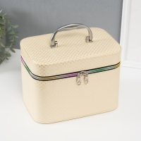 Шкатулка кожзам с зеркалом "Ромбы" сливки набор 3 шт 19х10,5х10,5 21х13х14 15х23х17 см