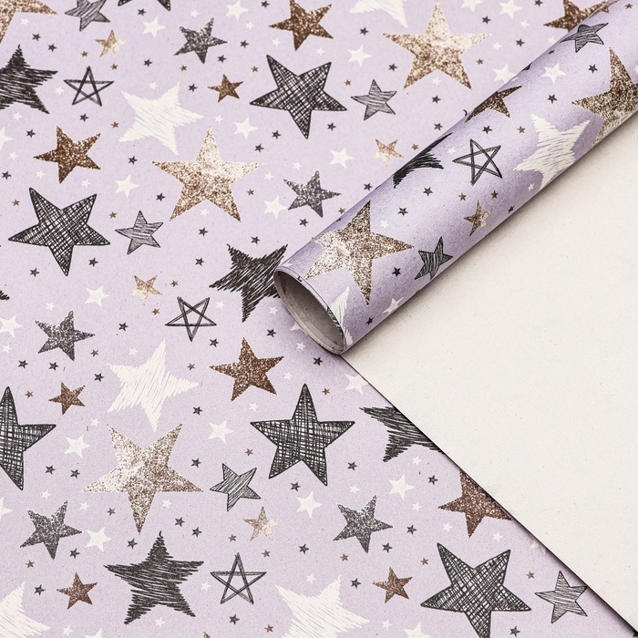Бумага упаковочная, крафт Бумага упаковочная, крафт "Звезды", 70 х 100 см, 1 лист