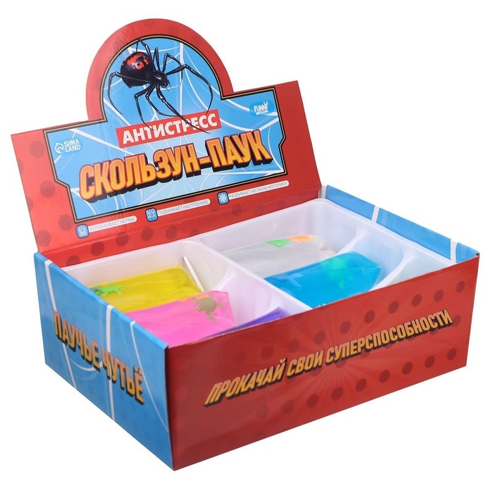 Мялка-скользун «Скользун-паук», цвета МИКС, с жидкостью, в шоубоксе Мялка-скользун «Скользун-паук», цвета МИКС, с жидкостью, в шоубоксе