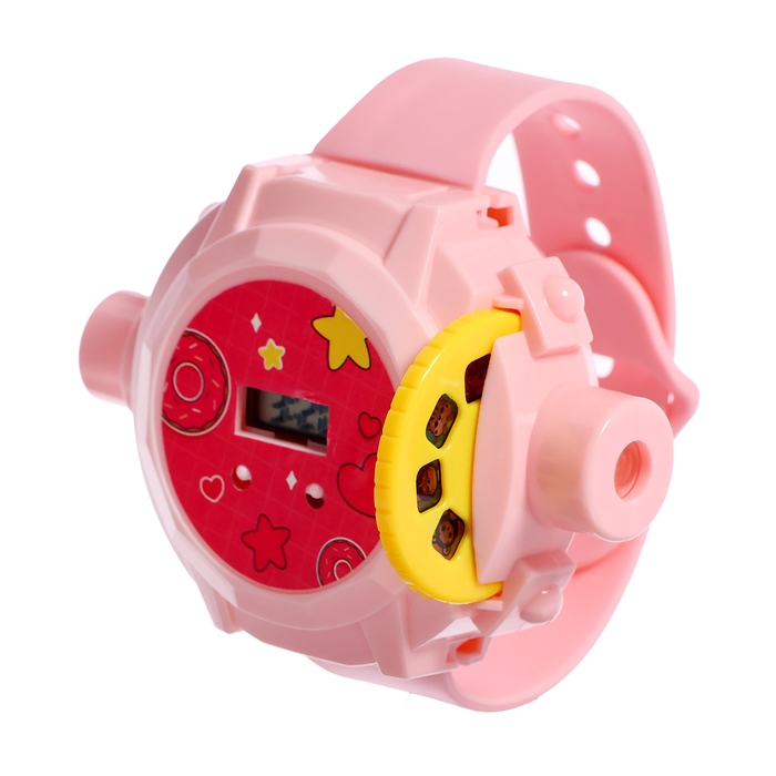 Часы-проектор &laquo;Милашки&raquo;, световые эффекты, 24 картинки, цвет розовый