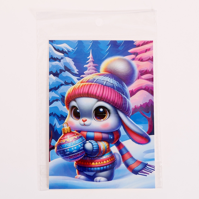 Аппликация стразами на новый год для детей &laquo;Зайка&raquo;, А6, новогодний набор для творчества