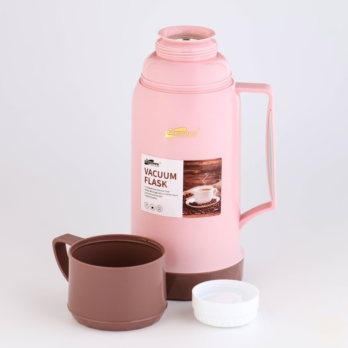 Термос 1 л, со стеклянной колбой, сохраняет тепло 12 ч, с кружкой,  микс