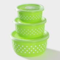 Ланч - боксы Доляна &laquo;Горошек&raquo;, набор 3 шт: 300/600/900 мл, круглые, цвет розовый