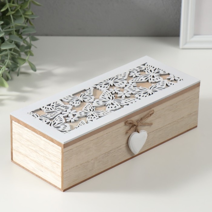 Шкатулка дерево 3 деления "Бабочки и цветы" 9,7х24х7 см