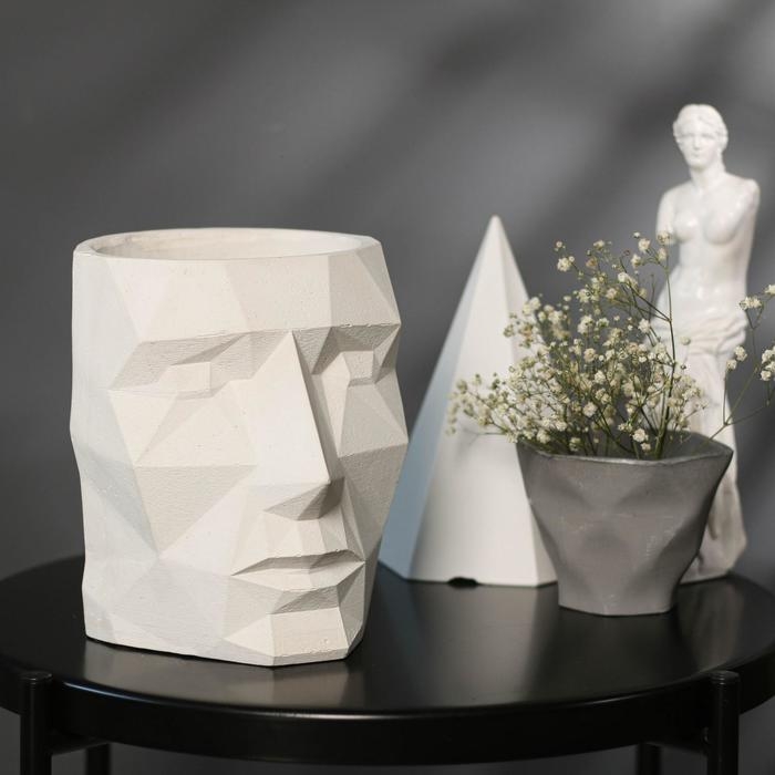 Кашпо полигональное &laquo;Голова&raquo;, цвет белый, 18 &times; 20 см