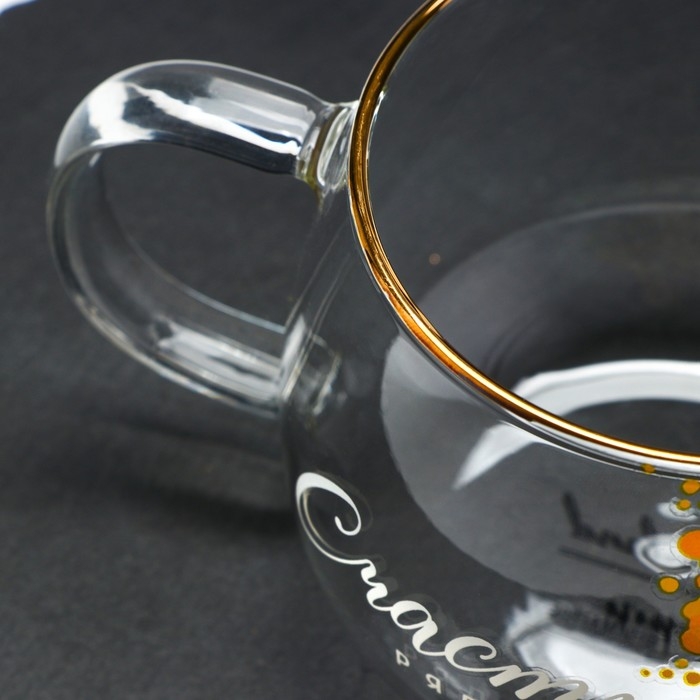 Кружка стеклянная &laquo;Счастье рядом. Нежная мимоза&raquo;, 400 мл