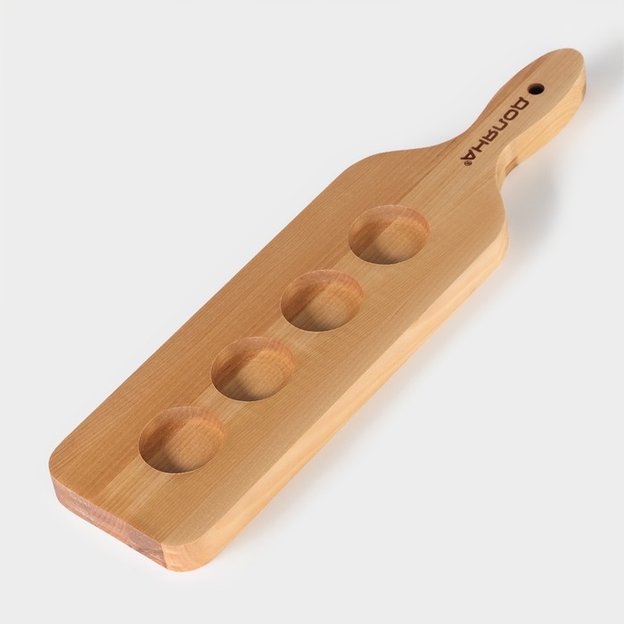 Доска для подачи с ручкой, 35&times;9&times;1,8 см, на 4 шота, диаметр ячеек 3,9 см,с пропиткой, берёза