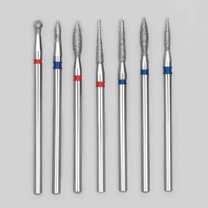 Фрезы алмазные для маникюра, 7 шт, форма и зернистость АССОРТИ Фрезы алмазные для маникюра, 7 шт, форма и зернистость АССОРТИ