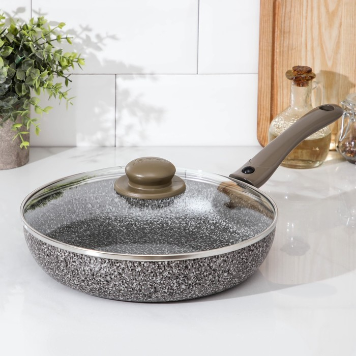 Сковорода Onyx, d=26 см, съёмная ручка, стеклянная крышка, антипригарное покрытие, цвет серый Сковорода Onyx, d=26 см, съёмная ручка, стеклянная крышка, антипригарное покрытие, цвет серый