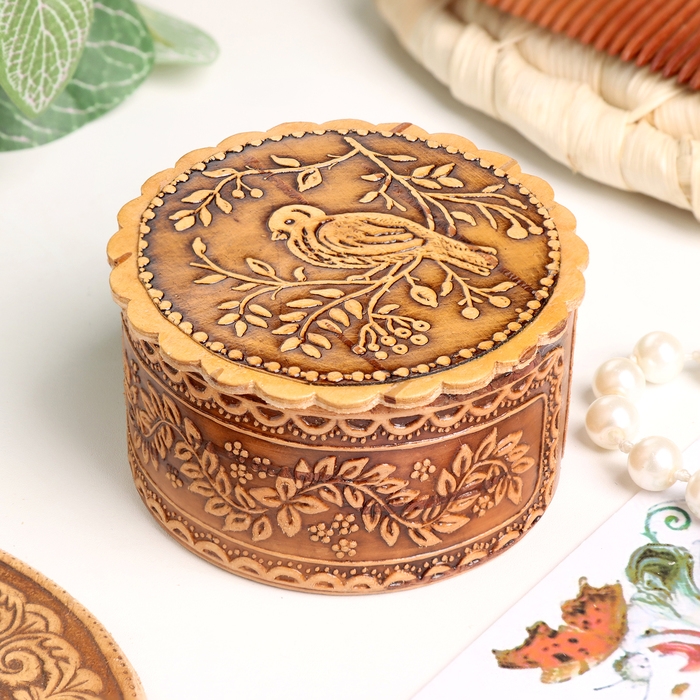 Шкатулка Шкатулка "Птица на ветке", 60 х 35 мм, береста