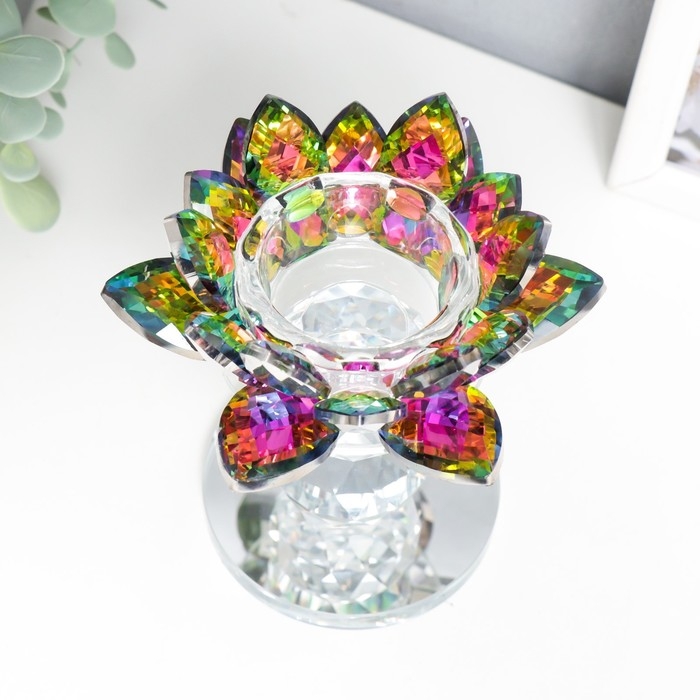 Подсвечник стекло на 1 свечу Подсвечник стекло на 1 свечу "Лотос на пьедестале" голография 15,2х11,5х11,5 см