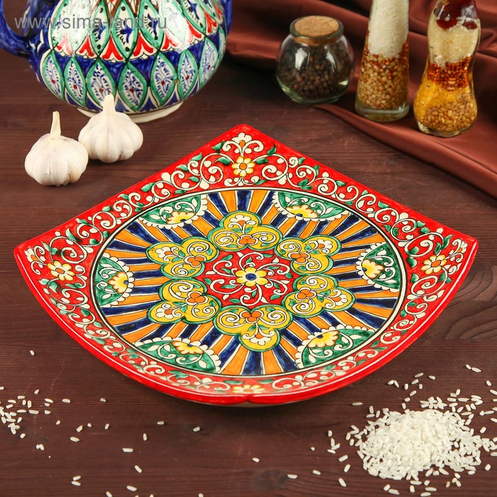 Ляган Риштанская Керамика Ляган Риштанская Керамика "Узоры", 31 см, квадратный, красный микс