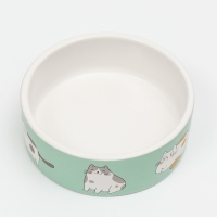 Миска керамическая "Котяры" 300 мл 12,5 x 4,5 cм, бело-зелёная Миска керамическая "Котяры" 300 мл 12,5 x 4,5 cм, бело-зелёная