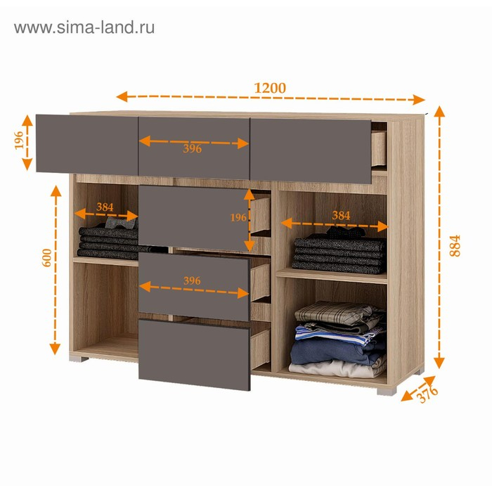 Комод 1200 Анталия, 1200х884х376, Графит/Дуб сонома