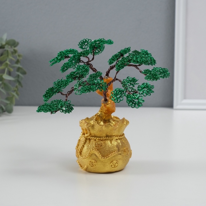 Сувенир полистоун, металл Сувенир полистоун, металл "Дерево жизни в мешке" зелёное 6х17х17 см