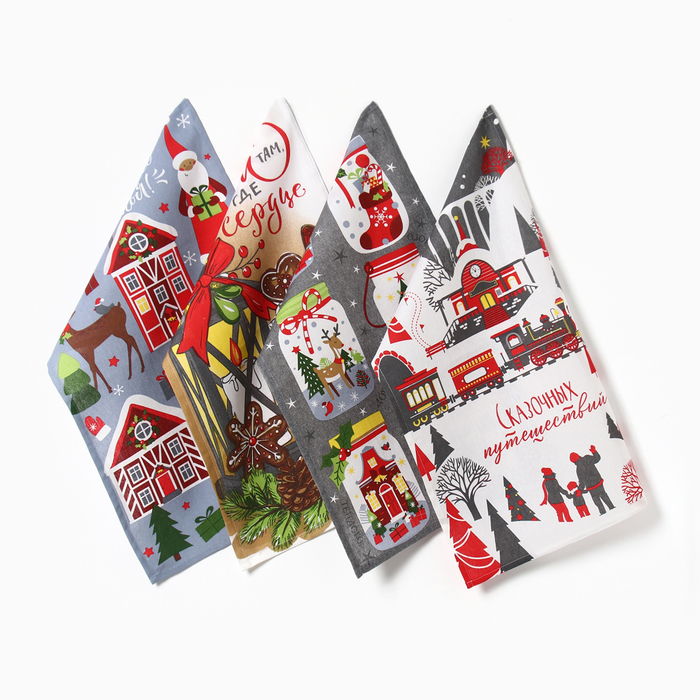 Набор кухонных полотенец Доляна &laquo;Волшебство&raquo; 35х60см-4шт, 100% хл