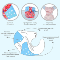 Многоразовый подгузник «Веселые зверята», 3-15 кг, цвет красный, Крошка Я Многоразовый подгузник «Веселые зверята», 3-15 кг, цвет красный, Крошка Я