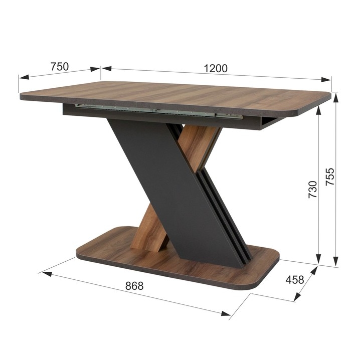 Стол кухонный раскладной Аврора, 1200(1600)х750х755, Авелано/Графит