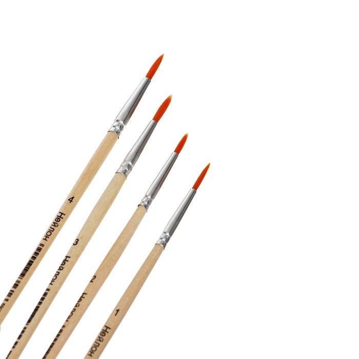 Набор кистей нейлон, круглые, 4 штуки: № 1, 2, 3, 4